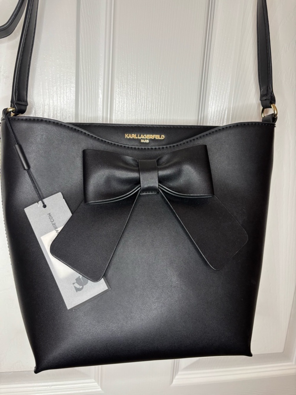Karl Lagerfeld Black Faux-Leather Crossbody with Bow